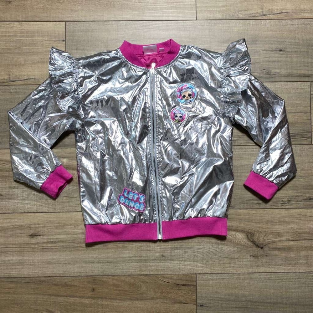 LOL Surprise Girls Full Zip Bomber Jacket Size XL 14/16 Silver And Magenta